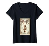Womens Tarot Card The Hanged Man Halloween Skeleton Gothic Magic V-Neck T-Shirt