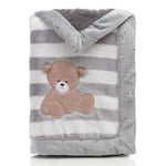 Landor Baby Blanket, Double Layers Flannel Soft Baby Blanket Winter Warm Stripes Plush Toddler Blanket Comfortable Pram Blanket (Grey Bear)