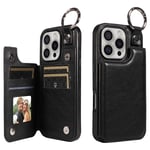 SKALO iPhone 16 Pro PU-Läder Korthållare med Ring Skal - Svart Svart