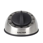 Salter 338 SSBKXR15 Mechanical Kitchen Timer - Countdown Egg Timer, 60 Minute, Clockwork Mechanism, Easy Grip Soft Touch Dial, Brushed Stainless Steel, Ideal for Cooking, Baking, Fitness and Studying