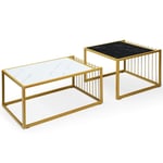 2 x sidobordsset, soffbord, modernt sidobord i marmor, gul + svart + vit