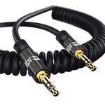 Spiral Aux Cable 2M 3.5mm Stereo Premium Auxiliary Audio Coiled Cable - for Beats Headphones Apple iPod iPhone iPad Samsung LG Smartphone MP3 Player Home/Car etc - IBRA Gun