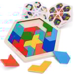 Träpussel för barn - Hexagonformad mönster Tetris Block Tangram Logic IQ-spel Hjärngymnastik Leksak Present till tonåringar