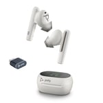Écouteurs sans fil True Wireless Poly Voyager Free 60+ UC – Micros antibruit pour des appels clairs – ANC – Étui de chargement tactile – Fonctionne: iPhone, Android, PC/Mac – Certifié Teams – Blanc