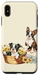 iPhone XS Max Boston Terrier Puppies in Floral Wicker Basket Case