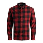 JACK & JONES Boys Long Sleeve Check Shirt Button Down 100% Cotton Casual Regular Fit Shirts for Kids, Red Colour, Size- 10 Years