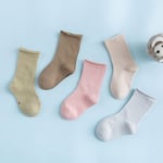 5 Pair Autumn Curling Tube Baby Socks Solid Color
