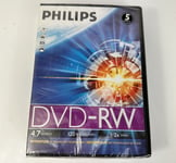 Pack of 5 x Philips DVD-RW 4.7GB Data 120 minutes new & sealed