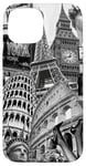 Collage rétro Paris New York Londres Rome World Travel Coque pour iPhone 15