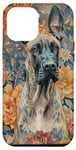Coque pour iPhone 15 Pro Max Dogue allemand aquarelle fleur dogue allemand