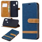 LLLi Mobile Accessories for HUAWEI Color Matching Denim Texture Leather Case for Huawei Y6 2019 / Y6 Pro 2019, with Holder & Card Slots & Wallet & Lanyard(Black) (Color : Dark blue)