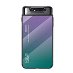 MyEstore Mobile Phone Case Great For Galaxy A80 Gradient Color Glass Case(White) (Color : Purple)