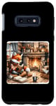 Galaxy S10e Fox Reads By Fireplace In Cabin. Rustic Book Cozy Cup Tea Case