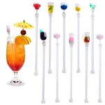 XAVSWRDE 10 PCS Cocktail Stirrers Swizzle Sticks Muddler Tropical Chic Cocktail Mixer Stirring Sticks Acrylic Colorful Drink Mixing Stick Spoon with Wine Glass Patterns for Home Bar Juice Ice Cream
