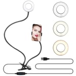 Cliusnra Flexible Selfie Ring Light: 3.5" Cell Phone Stand Desk Live Streaming Video Camera Laptop Computer Lamp Makeup Led Black Adjustable Arm Night Round Fill Dimmable Mount Stick Holder Clip USB