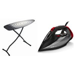 Brabantia Ironing Board, Steel, HRPZ Titan Oval, size D (135x45 cm) & Philips Azur Steam Iron with 250 g Steam Boost, 2600 W and SteamGlide Soleplate, Black - GC4567/86