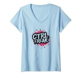 Womens CTRL Freak Splattered Ink Computer Programmer Funny V-Neck T-Shirt