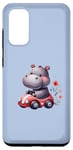 Coque pour Galaxy S20 Adorable hippopotame de dessin animé conduisant une voiture rouge, fond bleu.