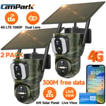 2* Solar Cellular 4G LTE Security Camera Dual-lens CCTV PTZ Wildlife Trail Cam
