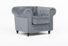 Windsor Chesterfield style Grey French Velvet fabric Corner Sofa Armchair (Armchair)