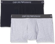 Emporio Armani Men's 2-Pack Trunks Pure Cotton Boxer Briefs, Blue/Grey, M (Pack of 2)