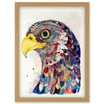 Bald Eagle Bird Folk Art Multicoloured Pattern Illustration Artwork Framed Wall Art Print A4