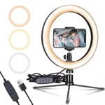 AJH LED Ring Light 10 Inch,Ring Light with Tripod Phone Holder,3 Color Modes And 10 Brightness USB Power Supply,Apply To Live Broadcast Makeup Camera Selfie