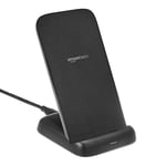 Amazon Basics 10W Qi Certified Wireless Charging Stand (iPhone 15/14/13/12/11/X, Samsung), with USB Cable (No AC Adapter), Black