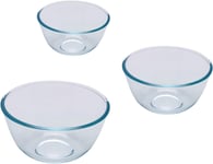 Pyrex – 8023509 – 3 Pieces; Glass Mixing Bowls/Salad Bowl – 0.5 L; 1 L; 2 L – Bo