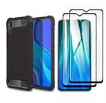 HAOTIAN Case for Xiaomi Redmi 9AT / Redmi 9A Case and 2 Screen Protector, Premium Dual Layer Tough Rugged Hard PC Cover, Shockproof Resistant Protective Case, Black