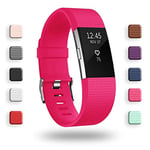 Bracelet de rechange pour Fitbit Charge 2, bracelet de rechange pour accessoires souples, fermoir en métal sécurisé pour Fitbit Charge 2 (6,7"-8,1") - Rose rouge