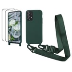 CaseLover Coque avec Cordon pour Samsung Galaxy A52S 5G/A52 5G/4G, Coque de Cellulaire Corde Silicone Étui avec 2 Protections d'écran avec Réglable Collier Téléphone Chaîne Lanyard Housse, Vert foncé