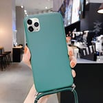 ECMQS Liquid Silicone Candy Color Phone Case For iPhone 11 Pro Max XR XS Max X 7 8 6 6S Plus SE Lanyard Necklace Cross Shoulder For iPhone 11 Deep Green