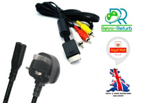 AV Cable + Power Lead For PS1 Playstation Console - TV lead & Power Bundle - UK 