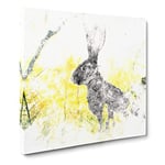 Alert Hare in the Meadow Watercolour Modern Canvas Wall Art Print Ready to Hang, Framed Picture for Living Room Bedroom Home Office Décor, 20x20 Inch (50x50 cm)