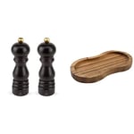 Peugeot - Paris u’Select Salt & Pepper Mill Set - Beechwood, Chocolate, 18 cm & T&G 10469 Tuscany Acacia Double Mill Rest/Work Surface and Dining Table Protector, 16 x 9 x 1.5 cm, Brown