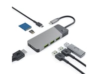 Green Cell Adapter HUB Liitä 7in1 3x USB-A:lla, HDMI:llä, USB-C:llä, SD:llä, microSD:llä