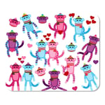 Pink Animal Collection of Valentine Day Sock Monkeys Valentines Home School Game Player Computer Worker MouseMat Mouse Padch