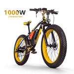 Dwm Vélo de Montagne Électrique 26 '' 4.0 Gros Pneu e-Bike VTT avec Batterie Lithium-ION à Grande Capacité (48V16AH 1000W) Velo Électrique 21 Vitesses Suspension Complète,Black+Yellow