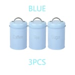 Kitchen Storage Tank Cover Steel Kitchen Utensils Multifunction Square Box Sealed Cans Coffee Pots Candy Tea Beans Milk Powder Cans,3PCS-BLUE