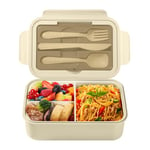 Diboniur Lunch Box, Bento Lunch Box Enfant Adulte Boîte 1400ml avec 3 Compartiments, Anti-Fuite Lunchbox avec Couverts, Convient pour Micro-onde Lave-vaisselle, École Pique-Nique Travail (Kaki)