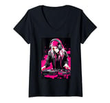 Womens Frutiger Metro: Dj Girl Vector Deck Cliparts V-Neck T-Shirt