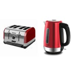 Morphy Richards 240133 Venture 4 Slice Toaster Red & 102785 Red Equip Stainless Steel Jug Kettle, 3000 W, 1.7 Litre, Red