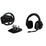 Logitech G923 Racing Wheel and Pedals - Black & 33 Wireless Gaming Headset, 7.1 Surround Sound, DTS Headphone:X, 40 mm Pro-G Drivers, Noise-Cancelling Mic, 2.4 GHz, Black