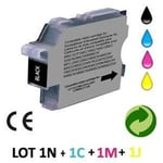 Lot 4 cartouches jet d'encre compatiblesBROTHER LC980/1100 universal POUR BROTHER MFC 5890CN : 1 BLACK + 1 CYAN + 1 MAGENTA + 1 YELLOW