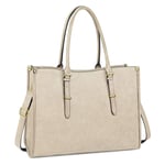 Laptop Bags for Womens Ladies Handbags 15.6 Inch Large Shoulder Tote Bag Leather Laptops Briefcase for Office School Travel Work Business Beige