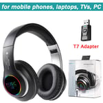Black T7 Adapter Casque sans fil Bluetooth RVB, casque stéréo HIFI, casque antibruit de sport, prise en charge de la carte TF, ordinateur portable, PS4, PS5, TV, PC ""Nipseyteko