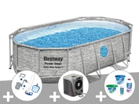 Kit piscine tubulaire ovale Bestway Power Steel SwimVista avec hublots 4,27 x 2,50 x 1,00 m + Kit de traitement au chlore + Kit d'entretien Deluxe + Pompe à chaleur