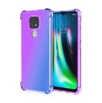 HAOTIAN Case for Motorola Moto E7 Plus/Moto G9 Play Case, Gradient Color Ultra-Slim Crystal Clear Anti Smudge Silicone Soft Shockproof TPU + Reinforced Corners Protection Phone Cover (Purple/Blue)