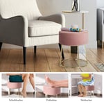 Rund pall fotpall av sammet med metallben, stoppad dressingpall, rymmer upp till 150 kg, rosa